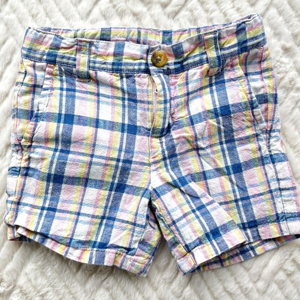 Janie and Jack Toddler 2T Plaid Linen Blend Shorts Pastel Blue Pink Yellow